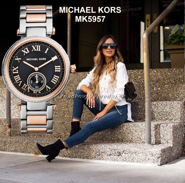Michael Kors Skylar Black Dial Two Tone Steel Strap Watch for Women - MK5957 Buy Now By Michael Kors