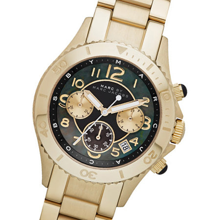 Marc Jacobs Rock Chronograph Black Dial Gold Steel Strap Watch for Women - MBM3253 Buy Now By Marc Jacobs