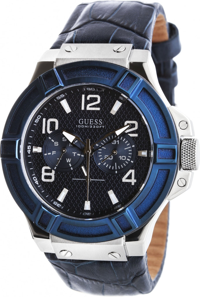 Guess Rigor Multifunction Chronograph Blue Dial Blue Leather Strap Watch For Men - W0040G7 Buy Now By Guess