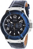 Guess Rigor Multifunction Chronograph Blue Dial Blue Leather Strap Watch For Men - W0040G7 Buy Now By Guess