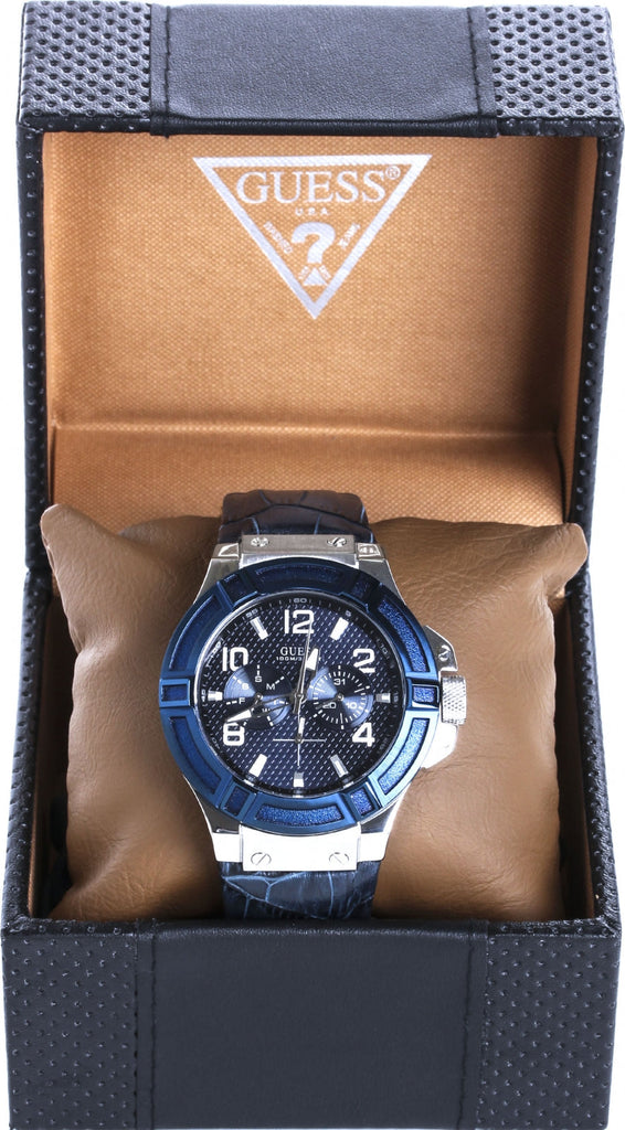 Guess Rigor Multifunction Chronograph Blue Dial Blue Leather Strap Watch For Men - W0040G7 Buy Now By Guess