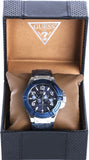 Guess Rigor Multifunction Chronograph Blue Dial Blue Leather Strap Watch For Men - W0040G7 Buy Now By Guess