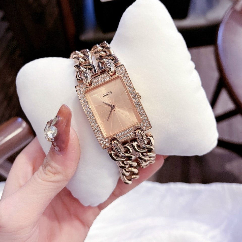 Guess Mod Heavy Metal Diamonds Rose Gold Dial Rose Gold Steel Strap Watch for Women - W0072L3 Buy Now By Guess