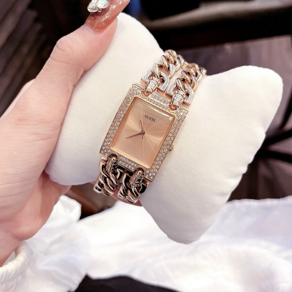 Guess Mod Heavy Metal Diamonds Rose Gold Dial Rose Gold Steel Strap Watch for Women - W0072L3 Buy Now By Guess