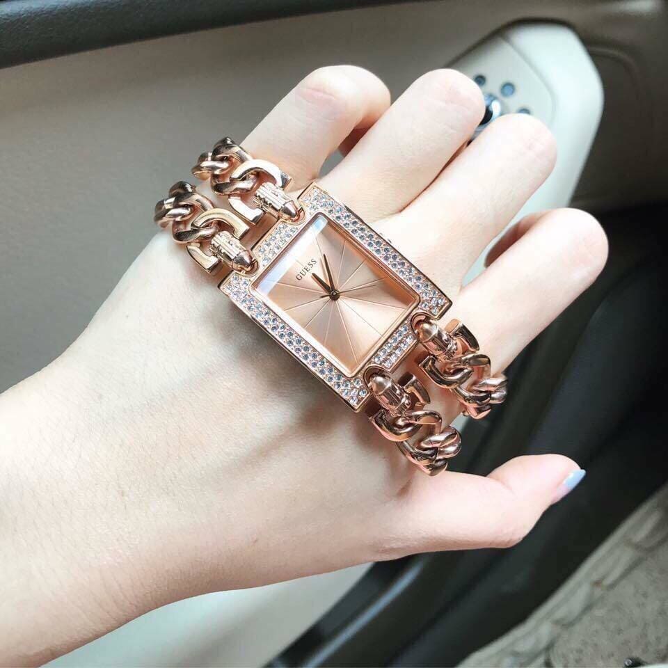 Guess Mod Heavy Metal Diamonds Rose Gold Dial Rose Gold Steel Strap Watch for Women - W0072L3 Buy Now By Guess