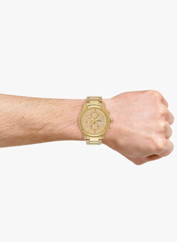 Guess Analog Chronograph Gold Dial Gold Steel Strap Watch for Men - W0075G5 Buy Now By Guess