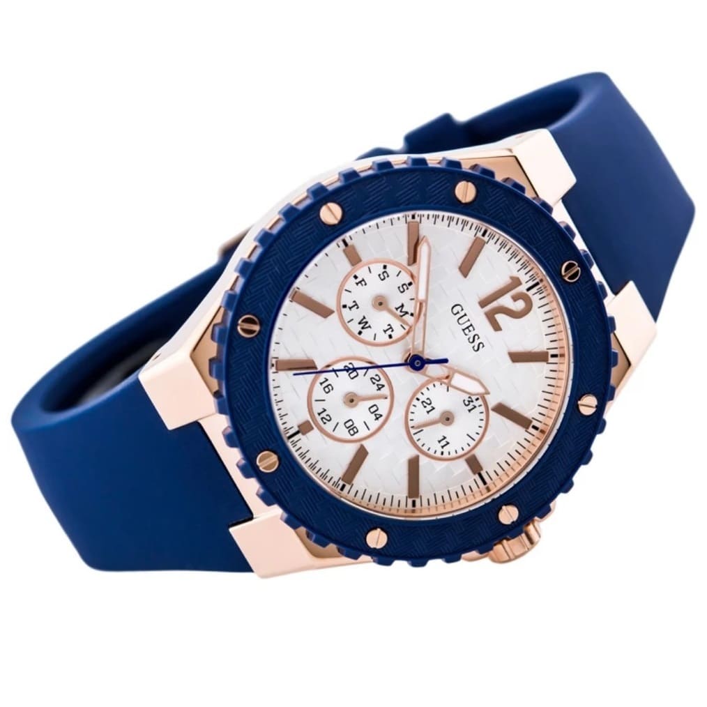 Guess Overdrive White Dial Blue Rubber Strap Watch for Women - W0149L5 Buy Now By Guess