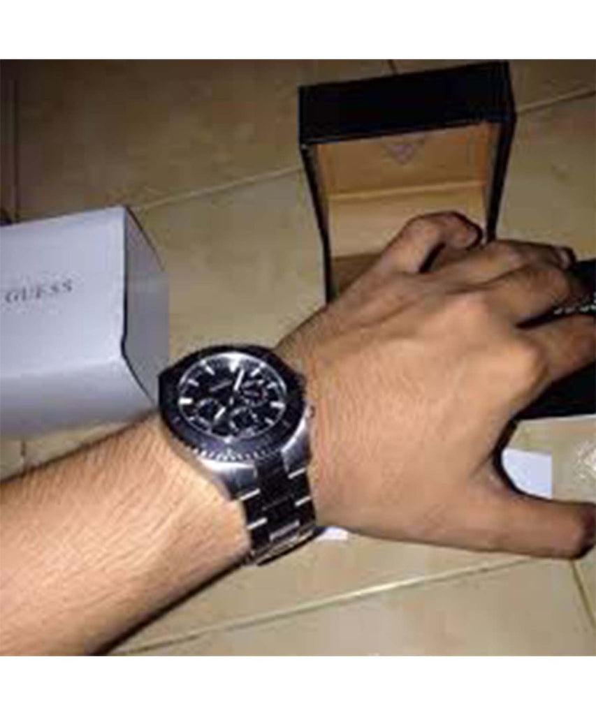 Guess Chaser Chronograph Black Dial Silver Steel Strap Watch for Men - W0170G1 Buy Now By Guess