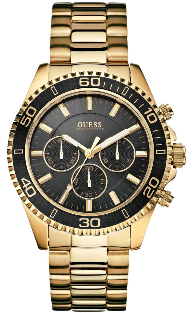 Guess Chaser Chronograph Black Dial Gold Steel Strap Watch for Men - W0170G2 Buy Now By Guess