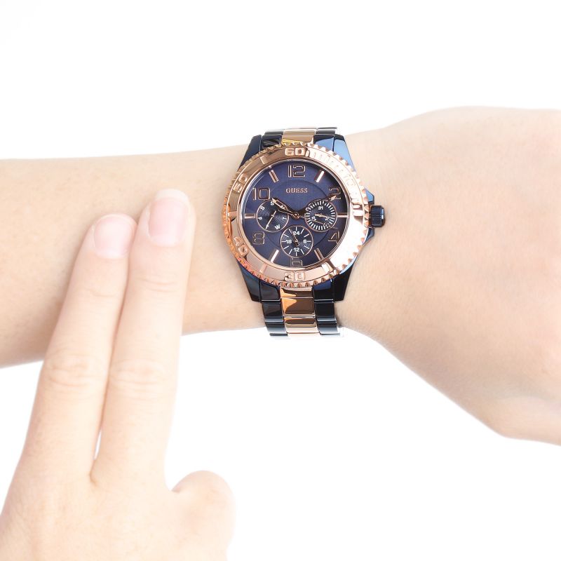 Guess BFF Multifunction Blue Dial Two Tone Steel Strap Watch for Women - W0231L6 Buy Now By Guess