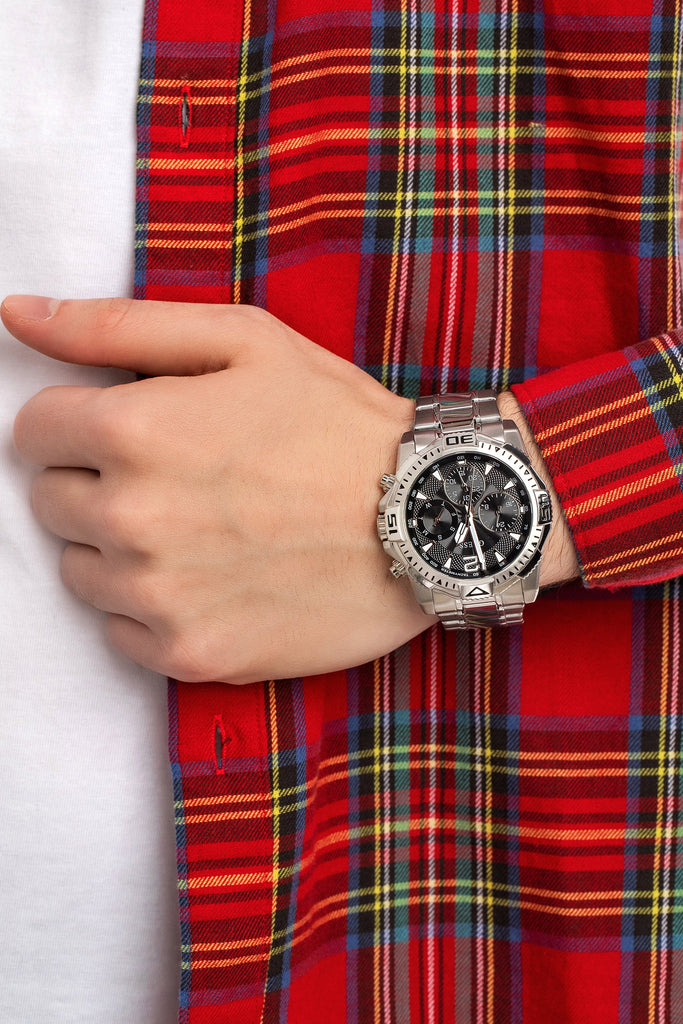 Guess Commander Chronograph Black Dial Silver Steel Strap Watch for Men - GW0056G1 Buy Now By Guess