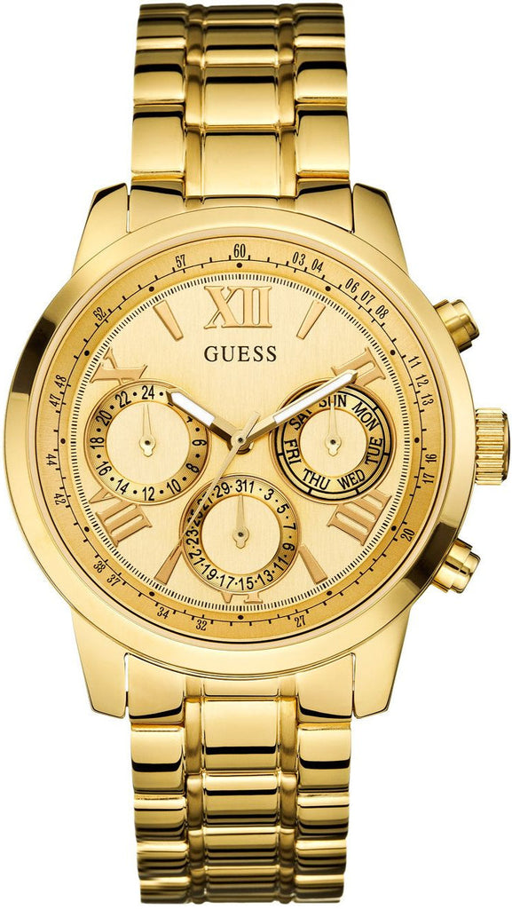 Guess Sunrise Chronograph Gold Dial Gold Steel Strap Watch For Women - W0330L1 Buy Now By Guess