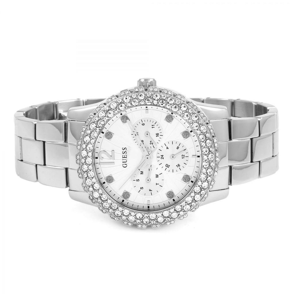 Guess Dazzler Diamonds Silver Dial Silver Steel Strap Watch for Women - W0335L1 Buy Now By Guess