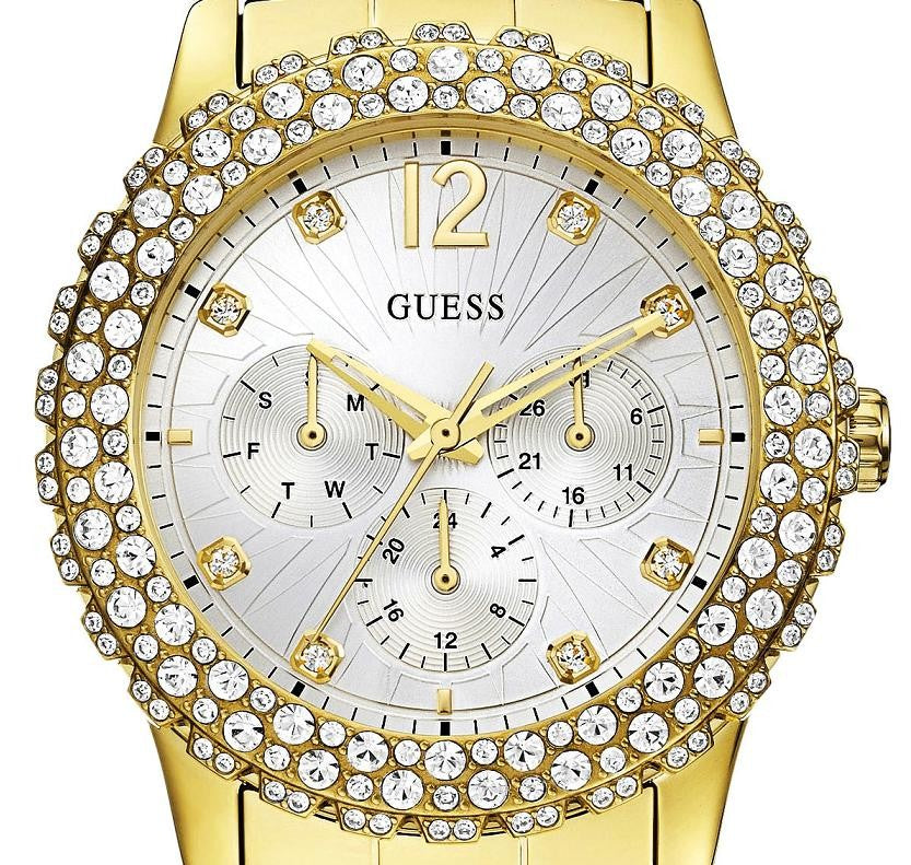 Guess Dazzler Diamonds Silver Dial Gold Steel Strap Watch for Women - W0335L2 Buy Now By Guess