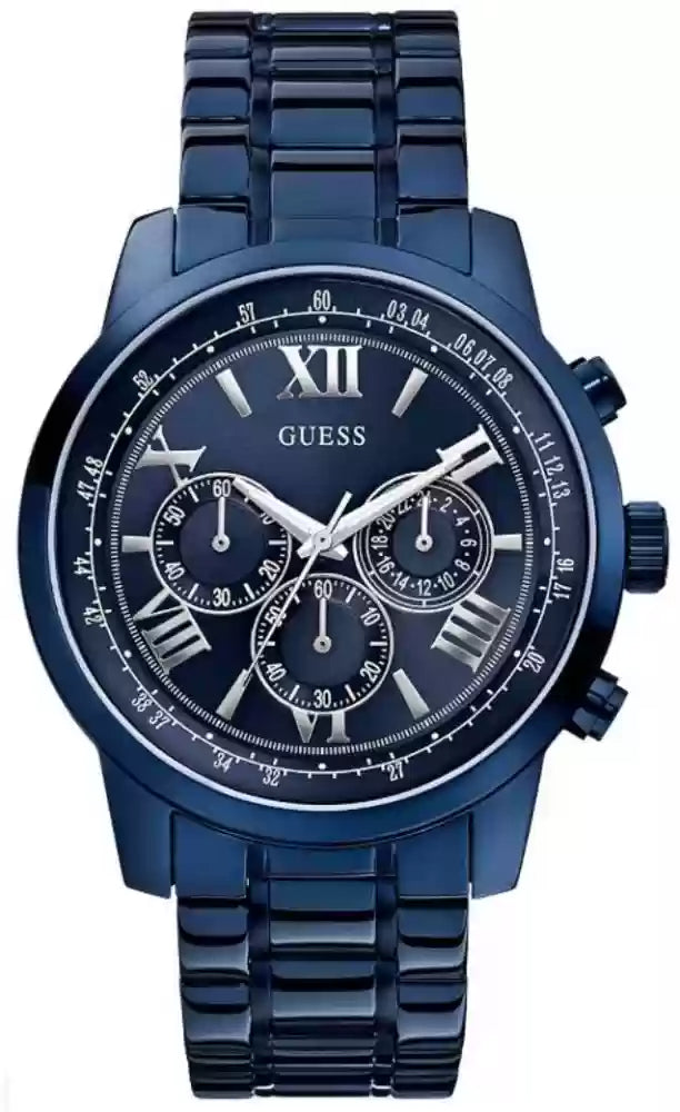Guess Horizon Chronograph Black Dial Blue Steel Strap Watch For Men - W0379G5 Buy Now By Guess