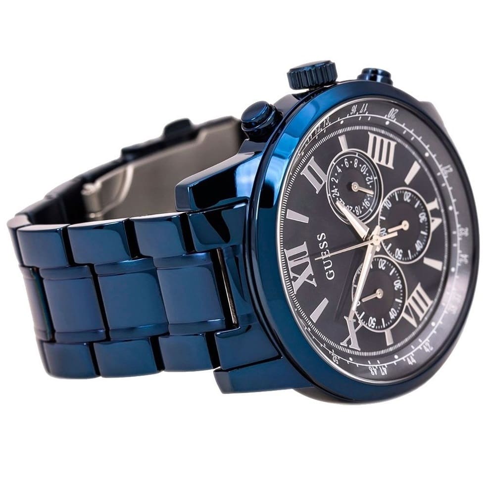 Guess Horizon Chronograph Black Dial Blue Steel Strap Watch For Men - W0379G5 Buy Now By Guess
