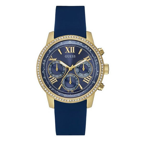 Guess Sunrise Blue Dial with Diamonds Blue Rubber Strap Watch For Women - W0616L2 Buy Now By Guess