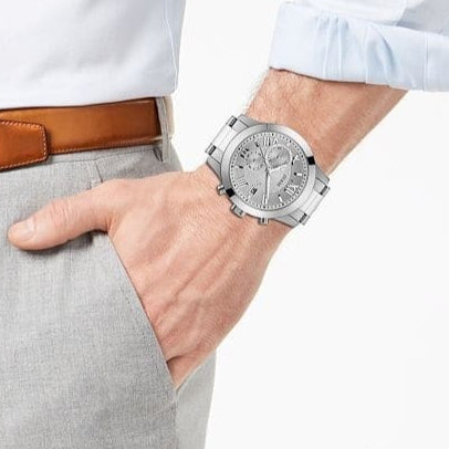 Guess Atlas Chronograph Silver Dial Silver Steel Strap Watch For Men - W0668G7 Buy Now By Guess