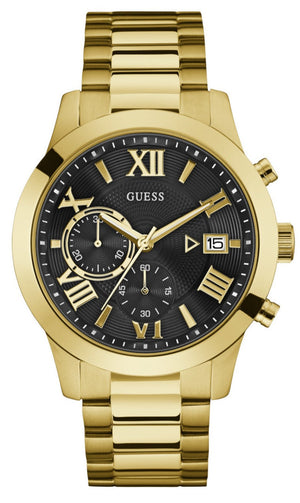 Guess Atlas Chronograph Black Dial Gold Steel Strap Watch for Men - W0668G8 Buy Now By Guess
