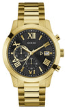 Guess Atlas Chronograph Black Dial Gold Steel Strap Watch for Men - W0668G8 Buy Now By Guess