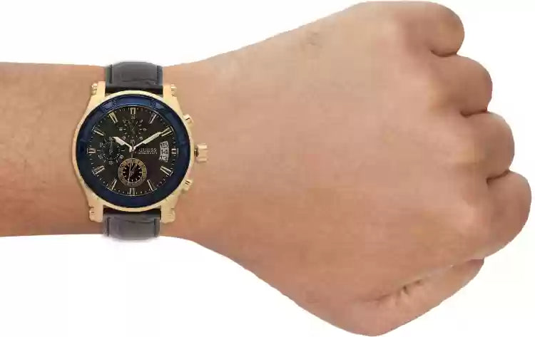 Guess Pinnacle Chronograph Quartz Blue Dial Blue Leather Strap Watch For Men - W0673G2 Buy Now By Guess