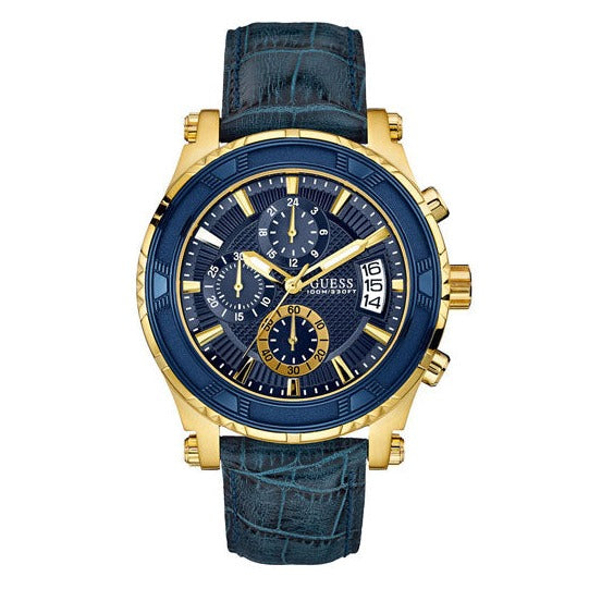 Guess Pinnacle Chronograph Quartz Blue Dial Blue Leather Strap Watch For Men - W0673G2 Buy Now By Guess