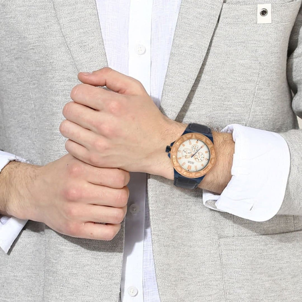 Guess Force Multi Function White Dial Blue Leather Strap Watch For Men - W0674G7 Buy Now By Guess
