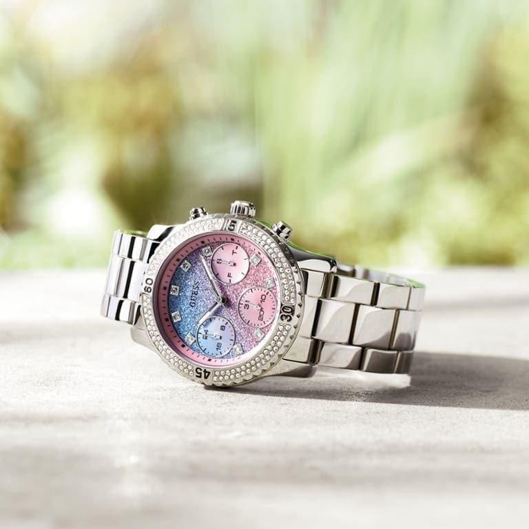 Guess Confetti Multicolored Dial Silver Steel Strap Watch For Women - W0774L1 Buy Now By Guess
