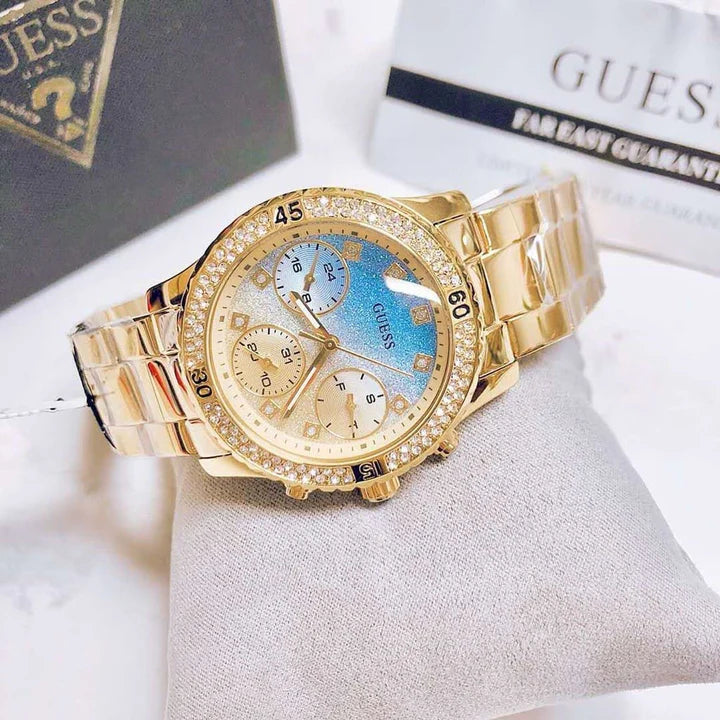 Guess Confetti Diamonds Gold Dial Gold Steel Strap Watch for Women - W0774L2 Buy Now By Guess