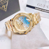 Guess Confetti Diamonds Gold Dial Gold Steel Strap Watch for Women - W0774L2 Buy Now By Guess