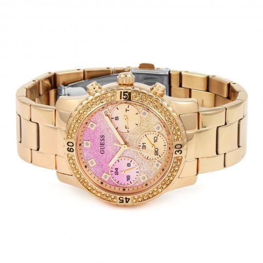 Guess Confetti Pink Dial Rose Gold Steel Strap Watch For Women - W0774L3 Buy Now By Guess