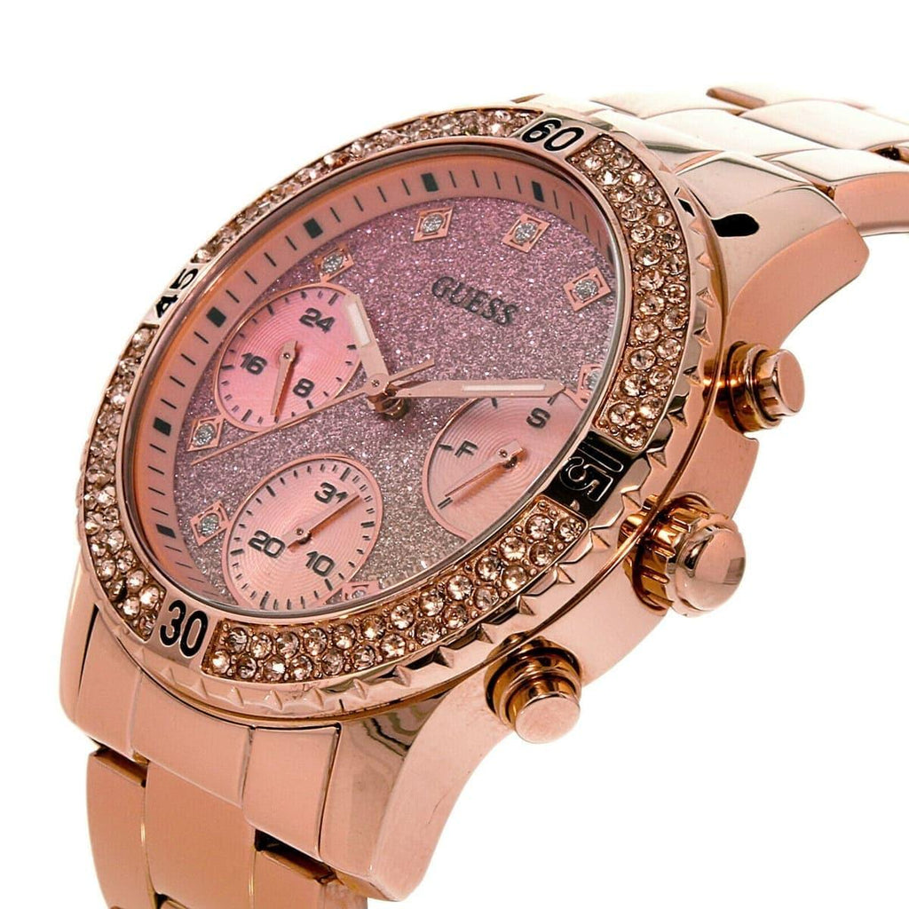 Guess Confetti Pink Dial Rose Gold Steel Strap Watch For Women - W0774L3 Buy Now By Guess