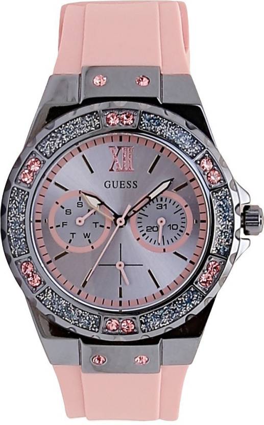 Guess Limelight Blue Dial Pink Rubber Strap Watch For Women - W0775L5 Buy Now By Guess