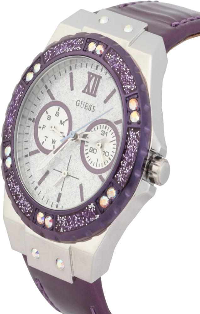 Guess Limelight Quartz Silver Dial Purple Leather Strap Watch For Women - W0775L6 Buy Now By Guess