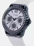 Guess Starlight Diamonds Silver Dial White Rubber Strap Watch for Women - W0846L7 Buy Now By Guess