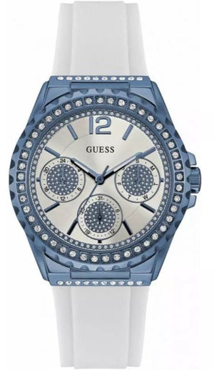 Guess Starlight Diamonds Silver Dial White Rubber Strap Watch for Women - W0846L7 Buy Now By Guess