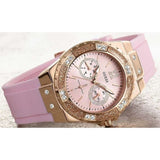 Guess Rose Gold Dial with Diamonds Pink Rubber Strap Watch For Women - W1053L3 Buy Now By Guess