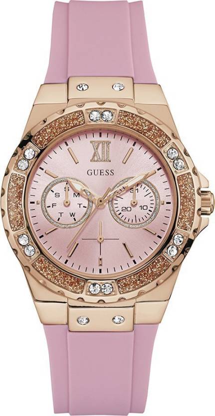 Guess Rose Gold Dial with Diamonds Pink Rubber Strap Watch For Women - W1053L3 Buy Now By Guess