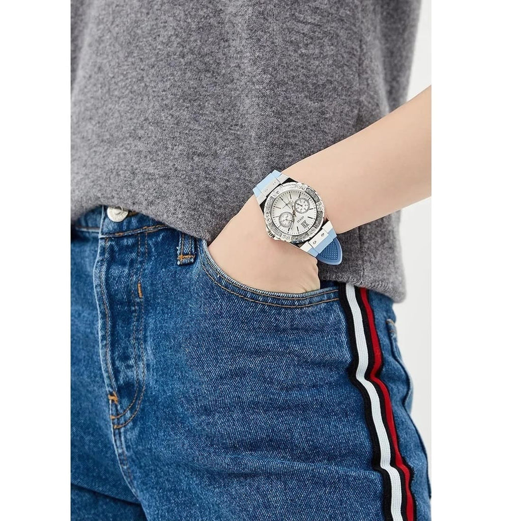 Guess Limelight Crystals White Dial Blue Rubber Strap Watch for Women - W1053L5 Buy Now By Guess