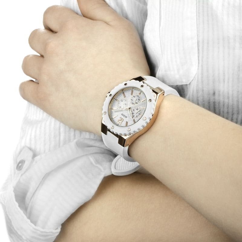 Guess Overdrive Analog White Dial White Rubber Strap Watch for Women - W10614L2 Buy Now By Guess