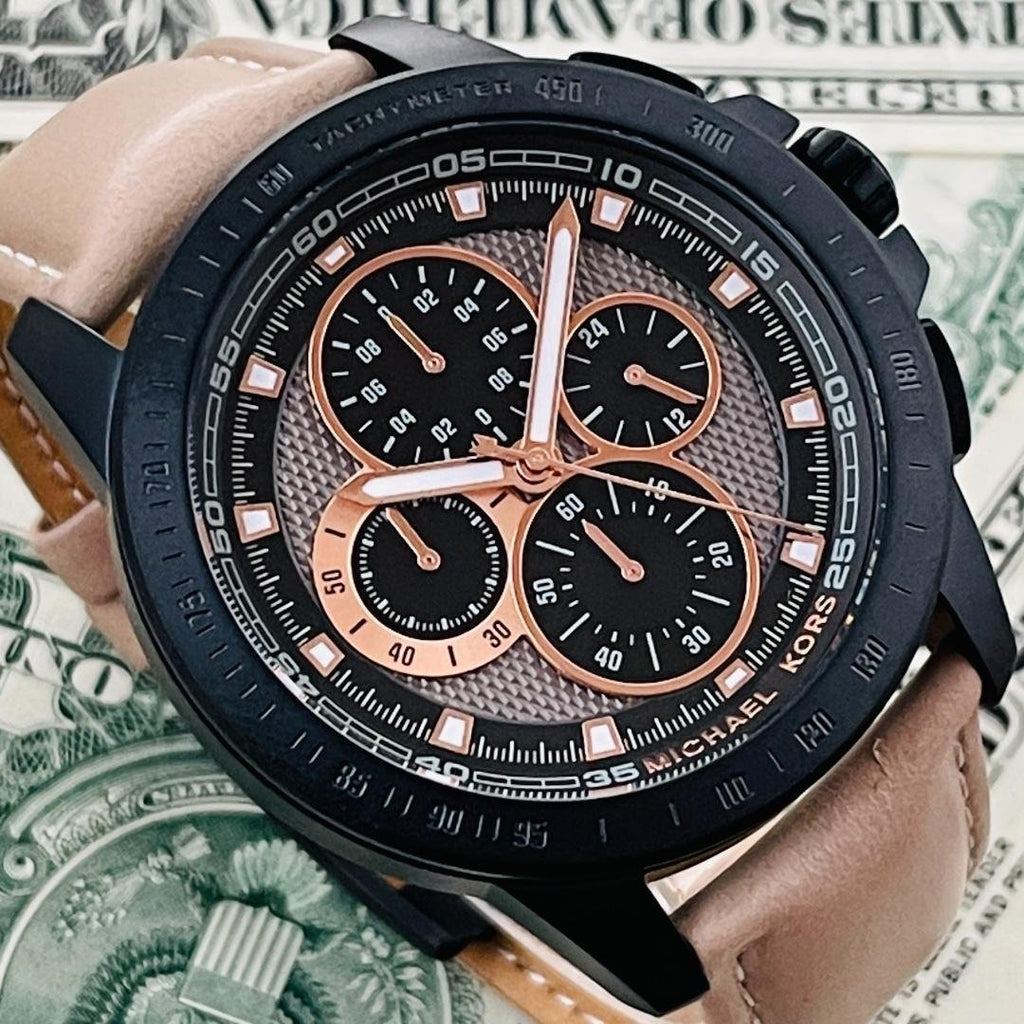 Michael Kors Ryker Chronograph Black Dial Beige Leather Strap Watch For Men - MK8520 Buy Now By Michael Kors