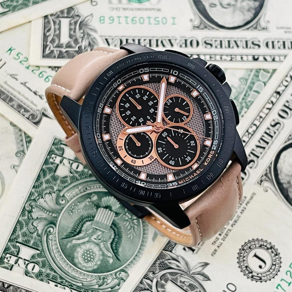 Michael Kors Ryker Chronograph Black Dial Beige Leather Strap Watch For Men - MK8520 Buy Now By Michael Kors