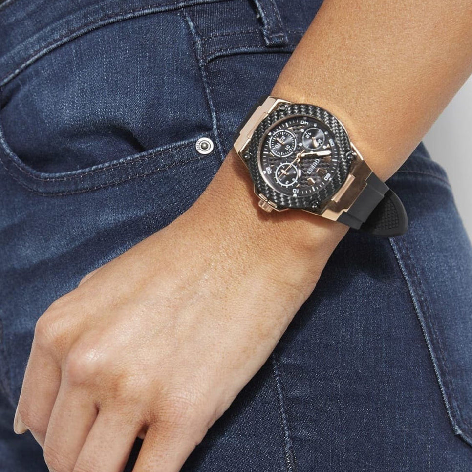 Guess Zena Chronograph Black Dial Black Rubber Strap Watch For Women - W1094L6 Buy Now By Guess