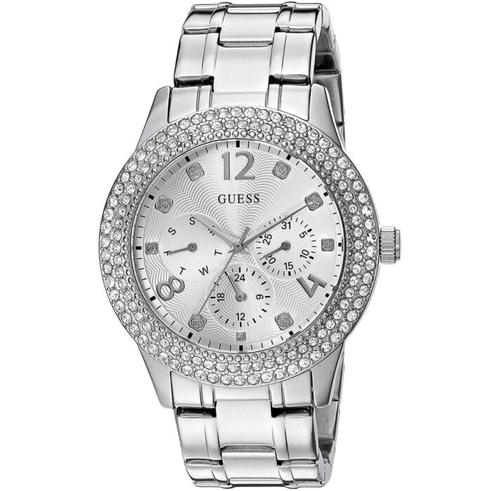 Guess Bedazzle Diamonds Silver Dial Silver Steel Strap Watch For Women - W1097L1 Buy Now By Guess