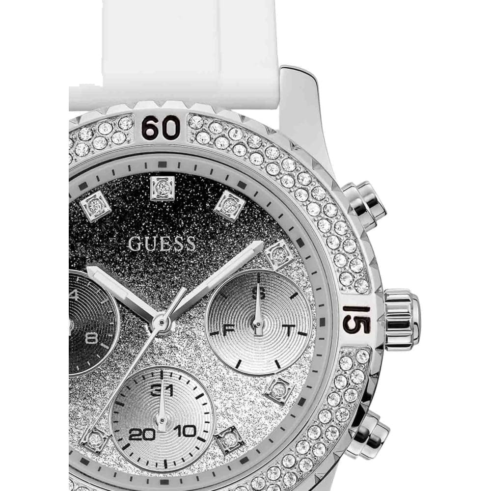 Guess Confetti Crystal Black Dial White Silicone Strap Watch For Women - W1098L1 Buy Now By Guess