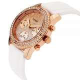 Guess Confetti Crystal Rose Gold Dial White Silicone Strap Watch For Women - W1098L5 Buy Now By Guess