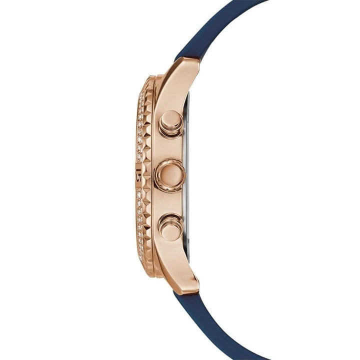 Guess Confetti Diamonds Gold Dial Blue Rubber Strap Watch For Women - W1098L6 Buy Now By Guess