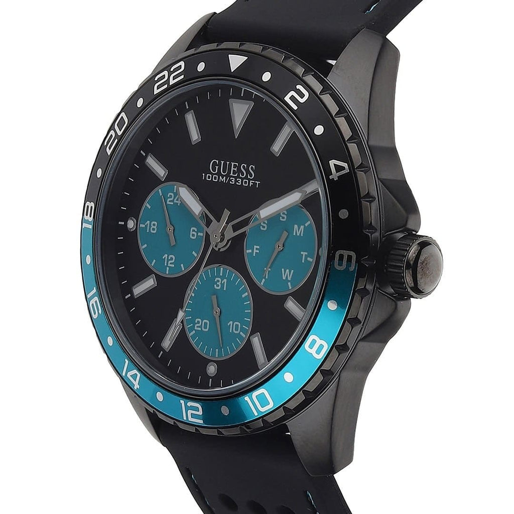 Guess Odyssey Quartz Black Dial Black Leather Strap Watch For Men - W1108G5 Buy Now By Guess
