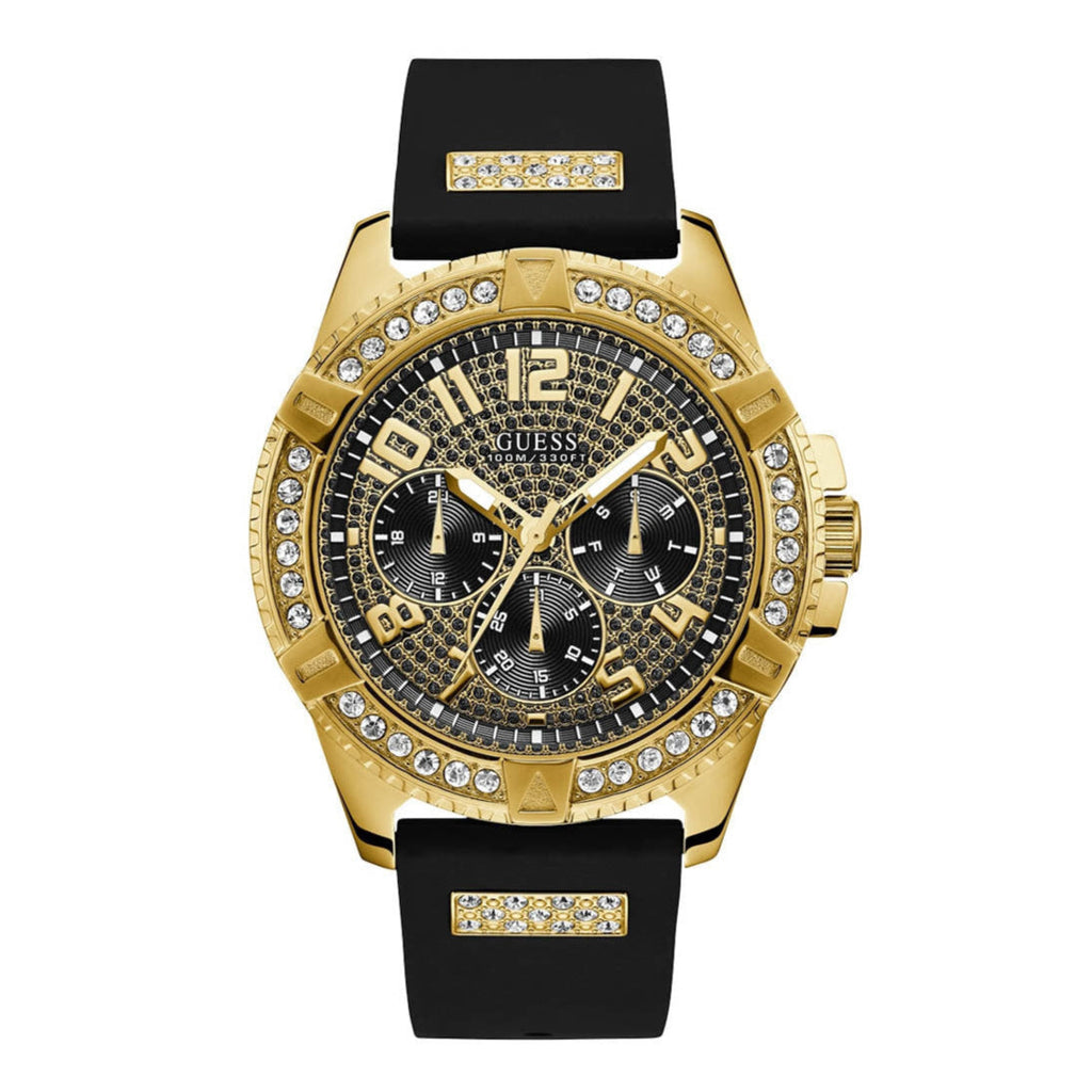 Guess Frontier Crystals Black Dial Black Silicone Strap Watch For Men - W1132G1 Buy Now By Guess