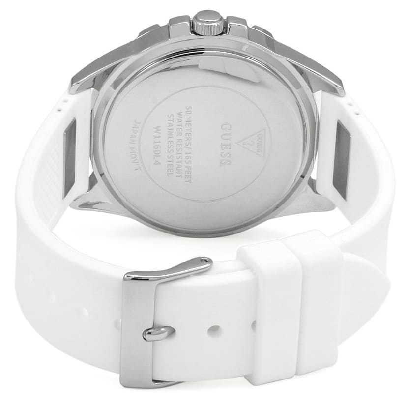 Guess Frontier Diamonds Silver Dial White Rubber Strap Watch For Women - W1160L4 Buy Now By Guess